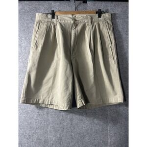 Vintage Eddie Bauer Pleated Khaki Chino Shorts Sz 35 Beige Cotton 90s Preppy